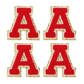 sourcing map 4Pcs Chenille Letter Patches Iron on Letter Patches Red a Alphabet Decorative Repair Embroidered Patches for Clothing, Shoes, Hats, Backpacks