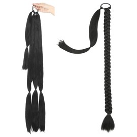 MIPPER Long Braid Ponytail Extension With Elastic Tie Straight Wrap Around Braid Hair Natural Soft Synthetic For Women (1#, 26inch)