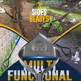 Hermsche Hoe Garden Tool, Heavy Duty Triangle 52.7" Manual Weeder with Long Handle, Carbon Steel Weed Removing Action Hoe Cultivator for Weeding, Digging, Loosening Soil, Hoeing, Edging