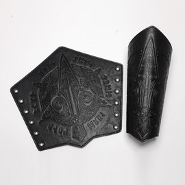 Brazaletes de piel medieval, espada de piel punk, estilo vikingo, estilo clásico, renacentista, caballero, piel, 1 par, color negro