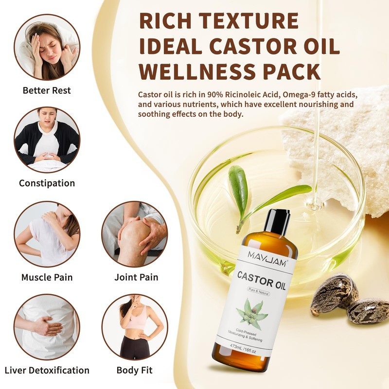 MAYJAM Castor Oil Organic 473ML, Pure Natural Cold & Fresh-Pressed,