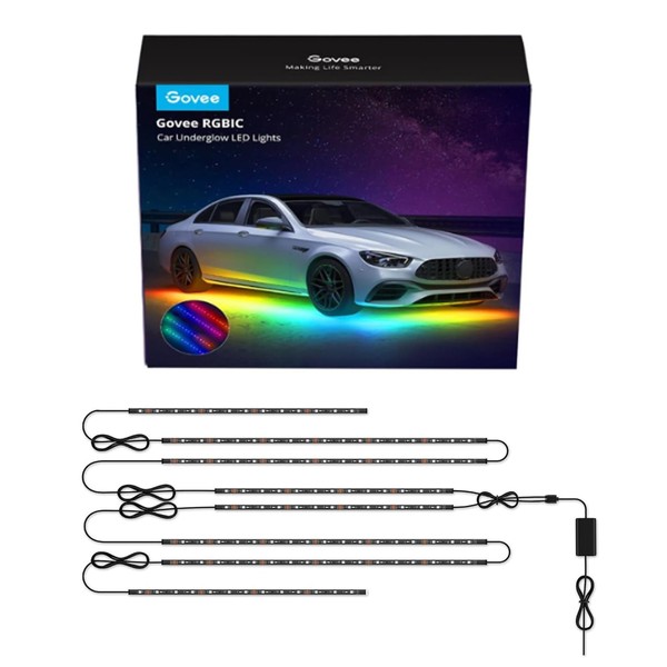 Govee Car Underglow Lights, 8 pcs RGBIC Under Car Lights with 16 Million Colors and 45 Scene Modes, Christmas Car Lights with App Control, 3 Music Modes LED Lights for Cars, SUVs, Trucks, DC 12-24V