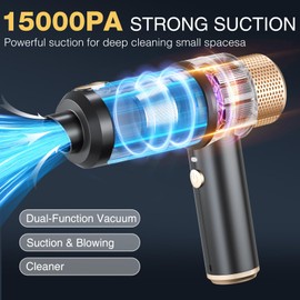 Dealswin Handheld Vacuum Cleaner Cordless, 4 in 1 Car Vacuum Cleaner Portable Air Duster with LED Light Multi-Nozzles 15000Pa Hand held Vacuum for Car Home Office Pet (Black)