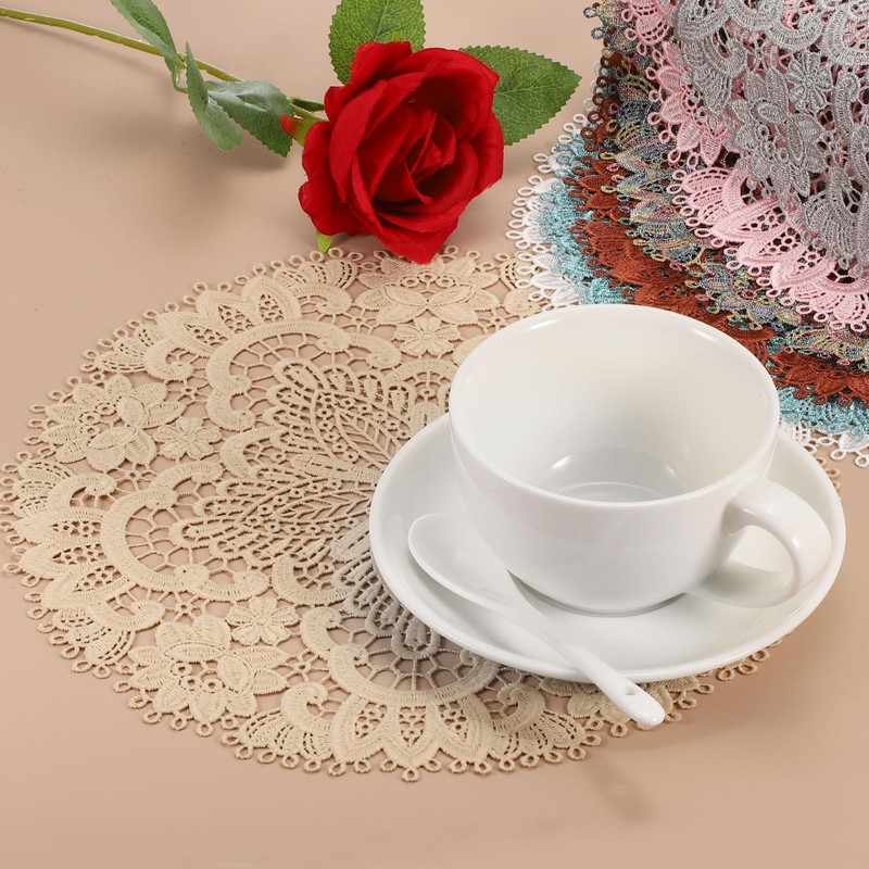 sourcing map 2Pcs Retro Lace Placemats, 10.6x10.6inch Round French Crochet