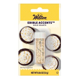 Wilton Heart Edible Accents, Shimmering Gold Cake Decorations for Cupcakes, Cookies & Desserts, 0.06 oz, Gold