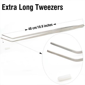 Dxobay 18.9 inch Heavy Duty Extra Long Tweezers for Salt & Fresh Water Fish Tank, Curved SUS 304 Stainless Steel Aquascape Tweezers for Aquarium & Terrarium, Large Metal Snake Feeding Tongs