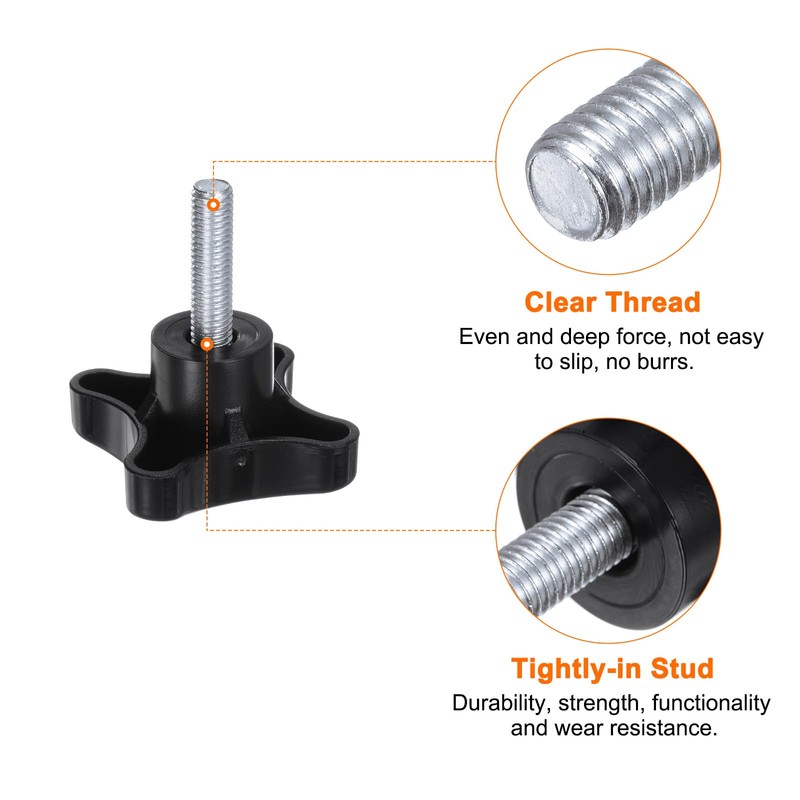 sourcing map 5pcs Star Knobs M8 x 30mm Male Thread