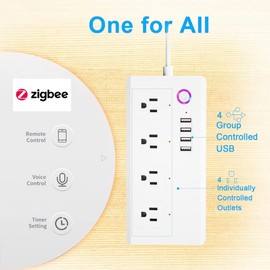 ZigBee Smart Power Strip Surge Protector,Smart Fast Charge PD 20W, 4 Individually Controlled Outlets, Compatible with Alexa Google Home Phiilps HUE, Connects to ZigBee Gateway Hub, White