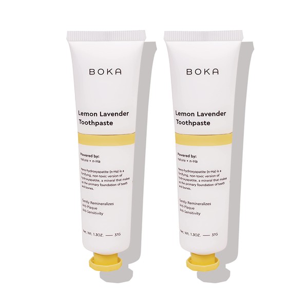 Boka Fluoride Free Travel Size Toothpaste-Nano Hydroxyapatite, Remineralizing, Sensitive Teeth, Whitening- Dentist Recommended for Adult, Kids-Lemon Lavender Natural Flavor, 1.3oz 2Pk- US Manufactured