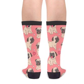 YISHOW Funny Pug Pink Heart Novelty Crazy Crew Men's Women's Casual Dress Socks