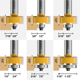 XDENGP Rabbet Router Bit Set 1/2 Shank, Rabbeting Router Bits 1pcs with 6 Bearings for Interchangeable and Adjustable Multi Depths Cutter 1/8", 1/4", 5/16", 3/8", 7/16", 1/2"