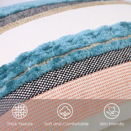 Boho Throw Pillow Covers18x18 Set of 2，Striped Chenille Pillow Covers ，Woven Tufted Farmhouse Pillows Cover with Textured Striped Cushion Case Neutral Pillow Cases Decorative Pillowcase for Couch Bed