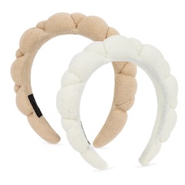 AMCAMI 2 Pack Makeup Headband,Skincare Spa Headband,Bubble hairband for washing face,make up,skin care(Khaki,Beige)
