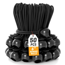 VBEST Tarp Bungee Cords with Balls - Ball Bungee Cords - Bungee Balls, Ball Bungee Cords 6 Inch - Canopy Bungee Cords with Ball, Tarp Tie Downs for Camping, Awning, Tents, Shelter, Cargo, (50 Pcs Set)