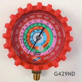 Uniweld G429ND 3-1/8" Red/High Pressure NPF® Gauge W/Boot, (PSI °F) (R410a/R22/R404a/R134a)