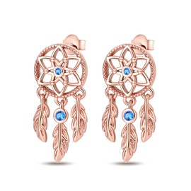 Cycuff 925 Sterling Silver Earrings Studs Colorful Cubic Zirconia Jewelry Stud Earrings for Women Set Earring Gifts for Her (Dreamcatcher K Rose Stud Earrings)