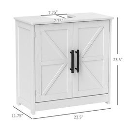 Udorich Bathroom Cabinet Two-Tier with Adjustable Shelf, Farmhouse Style, U-Shaped Slot for Pedestal Washbasins, White