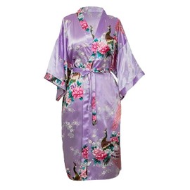 CCcollections Kimono 16 Colours Premium Version Peacock Premium Dressing Gown Robe Satin Silk Feel Cosplay Gift Loungewear, 8 - 16 UK adult, Light Purple