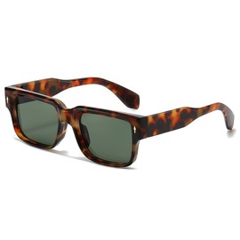 YAMEIZE Vintage Square Sunglasses for Women - Men Retro Rectangle 90s Sunglasses Thick Frame UV400 (Leopard Green)