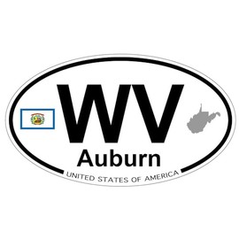 US Decal, Inc. Auburn, West Virginia Oval Sticker with State Flag