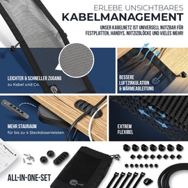 Cable Net Desk for Cable Management, Flexible Cable Duct - Ideal for Cable Organisation - Hide Cable Under the Table, Cable Holder with Cable Hose, Black