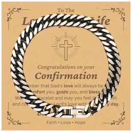 DARIN GIFT To The Love Of My Life Cuban Link Bracelet Gifts For The Love Of Life - God's Love Will Always Be There - Catholic Christian Baptism First Communion Confirmation Christmas Gifts