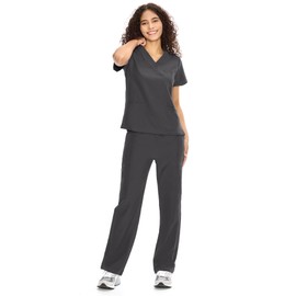 COZYFIT Scrubs for Women Set Medical Uniform - V-Neck Top & Straight Leg Pants with 9 Pockets, Wrinkle-Resistant Unisex Workwear, Dark Grey, L