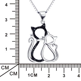 Silver Mountain 925 Sterling Silver Cubic Zirconia Double Cats Pendant Necklace Box Chain 18"