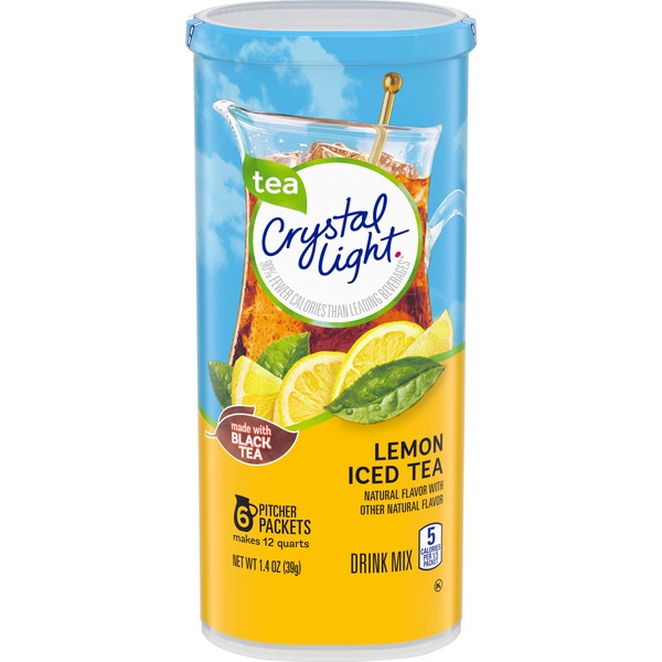Crystal Light Sugar-Free Lemon Iced Tea Naturally Flavored Powdered Drink Mix 6 Count Pitcher Packets