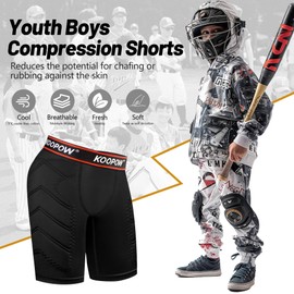 KOOPOW Youth Boys Padded Sliding Shorts Slider Pad with Soft Protective Athletic Cup for Baseball, Football, Lacrosse, Black/Red, Large