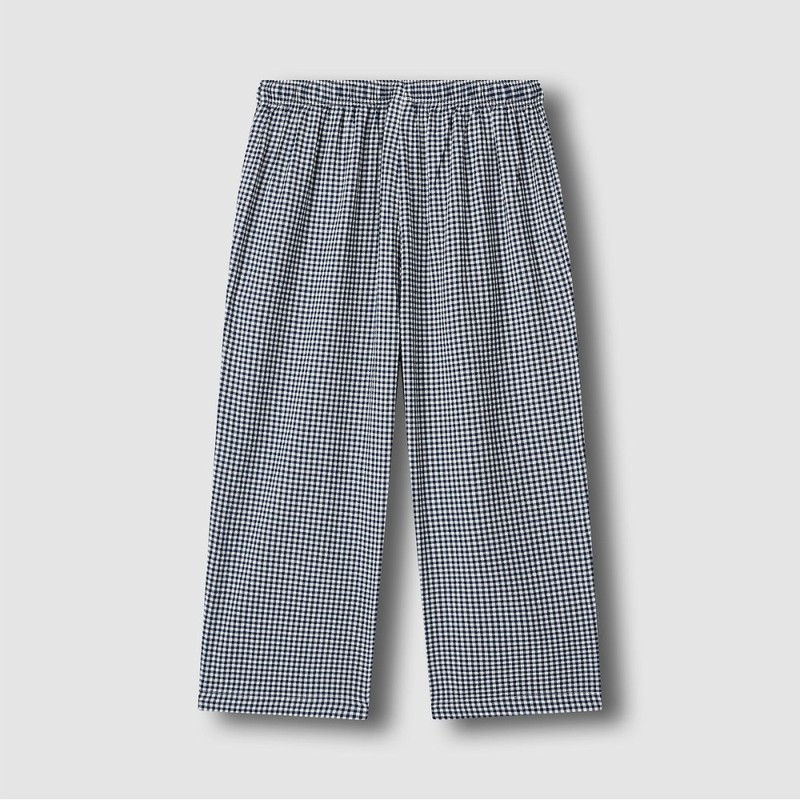 JAJU [JAJU] Women's Rayon Cotton Seersucker 7/8 Pajama Pants_Light Navy