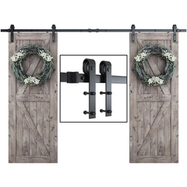SMARTSTANDARD 10FT Double Barn Door Hardware Kit, Sliding Door Track-Smoothly and Quietly -Includes Detailed Installation Fit 30" Wide Door Panel(J Shape Hanger) Black