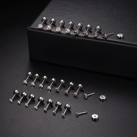 JOERICA 12Pairs 20G Stainless Steel CZ Stud Earrings for Women Men Cartilage Helix 2mm Stud Earrings Set Round Cubic Zirconia Screw Flat Back Stud Ear Piercing