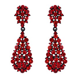 EVER FAITH Women's Austrian Crystal Party Retro Hollow-out Teardrop Dangle Earrings Red Black-Tone