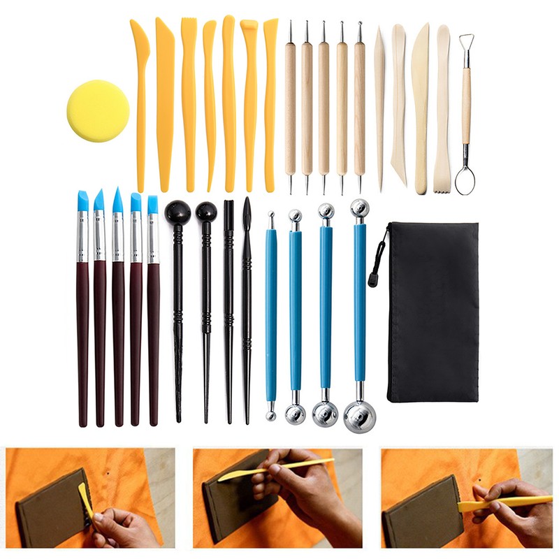 32Pcs Polymer Clay Tools Durable Wood Metal Comfortable Handle Food