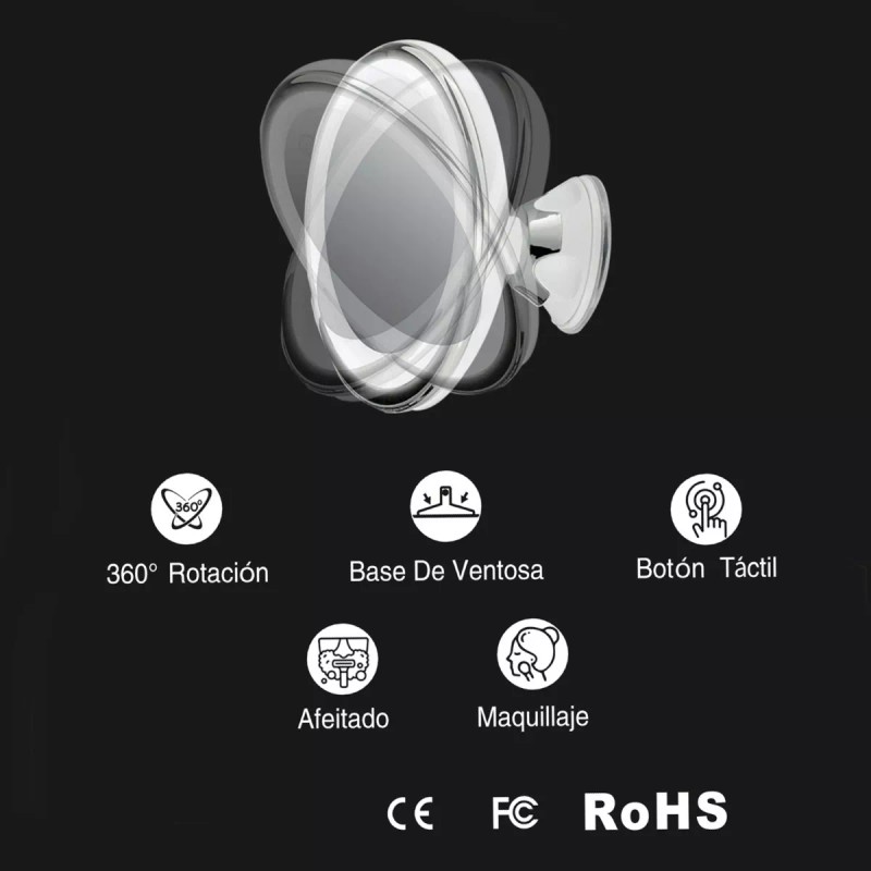 Maquillali Espejo 3-color Led 10x Aumento Base Ventosa 360°