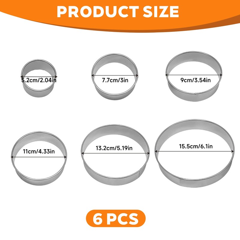 6 Pcs Stainless Steel Round Cookie Cutter Set (2, 3,