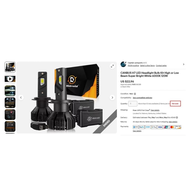 RIDROID CANBUS H7 LED Headlight Bulb Kit High or Low