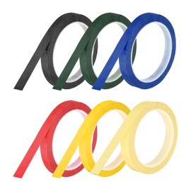 MECCANIXITY 6 Rolls Whiteboard Tape Graphic Chart Tape 12mm 54.7 Yard Art Tape Thin Pinstripe Tape Masking Tape for Gift Wrapping Craft Supplies, Red, Green, Blue, Yellow, Black, Light Yellow