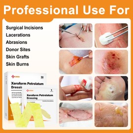 Carbou Medical Xeroform Petrolatum Dressing 1"x8", 50 Individual Pack, Non-Adherent Gauze Pads, Soft Fine Mesh Gauze Patch for Wound Care, Burns, Lacerations, Skin Grafts & Surgical Incisions