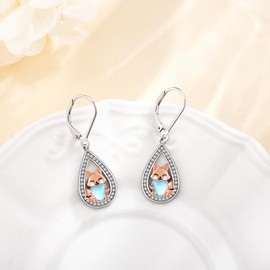 ONEFINITY Fox Earrings for Women 925 Sterling Silver Moonstone Fox Drop Dangle Earrings Animal Jewellery Gifts