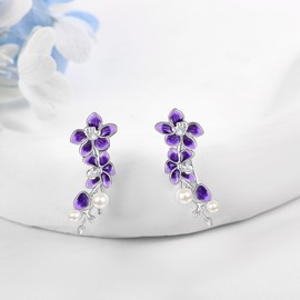 Orchid Earrings S925 Sterling Silver Orchid Floral Flower Climbers Earrings Orchid Jewelry for Women