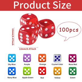 Dice Game, Game Dice Set, Game Dice for Place Card Games, Dice Game, 2 Tubes Family Dice Games, Dice Set, Colours Dice Set for Games, Teaching, Casino, Table Games, Party (Pack of 100)