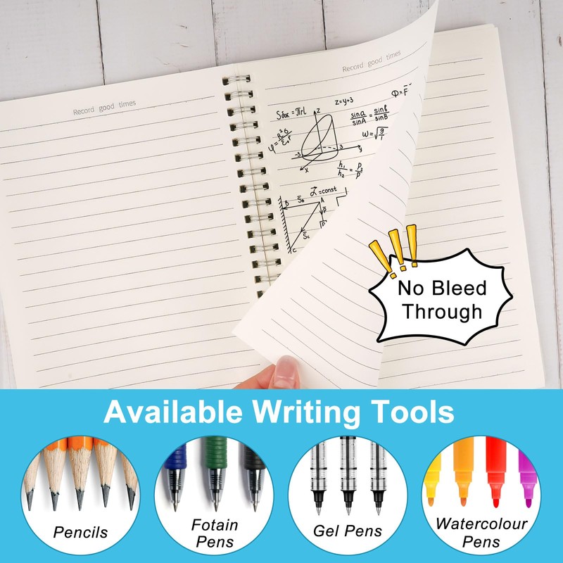 Tikplus A5 Lined Notebook, 2 Pack, 80 Sheets, Lined Paper