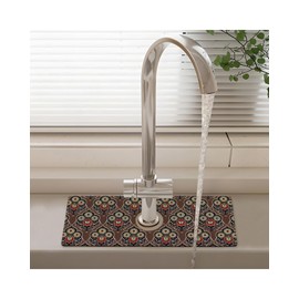Patterned Sink Faucet Mat Kitchen Splash Guard Super Absorbent Drying Mat, Non-Slip Drain Pad for Kitchen Counter or Bathroom-15x5.5in