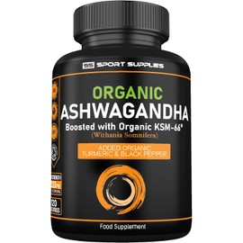 Organic Ashwagandha Capsules 1200mg with KSM-66 (100mg) & 5% Withanolides | Enhanced with Organic Turmeric (200mg) & Black Pepper for Superior Absorption | Certified Organic | 1500mg Per Serving