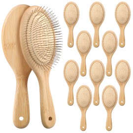 12 Pcs Bamboo Paddle Hair Brush with Steel Bristles for Anti-Static