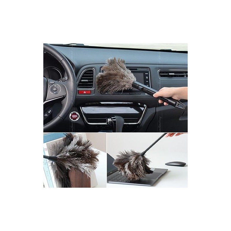 Mumusuki Feather Duster, Natural Ostrich Feathers for Dusting Contoured for