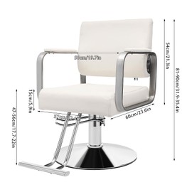 YIPONYT Barber Chair, Salon Chair for Hair Stylist, 360 Degree Rolling Adjustable Seat Height, Multi-Function Shampoo Chair for Salon Home Barbershop, Black (Silver Frame + Off-White Leather)