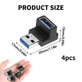 SHYSBV 4-Pack USB 3.0 Right Angle Adapters 90 Degree Adapter 3.0 Type A Male to USB-A Female Coupler Adapters Support 3A Charging OTG Data Transfer, Compatible with All USB Interface Devices